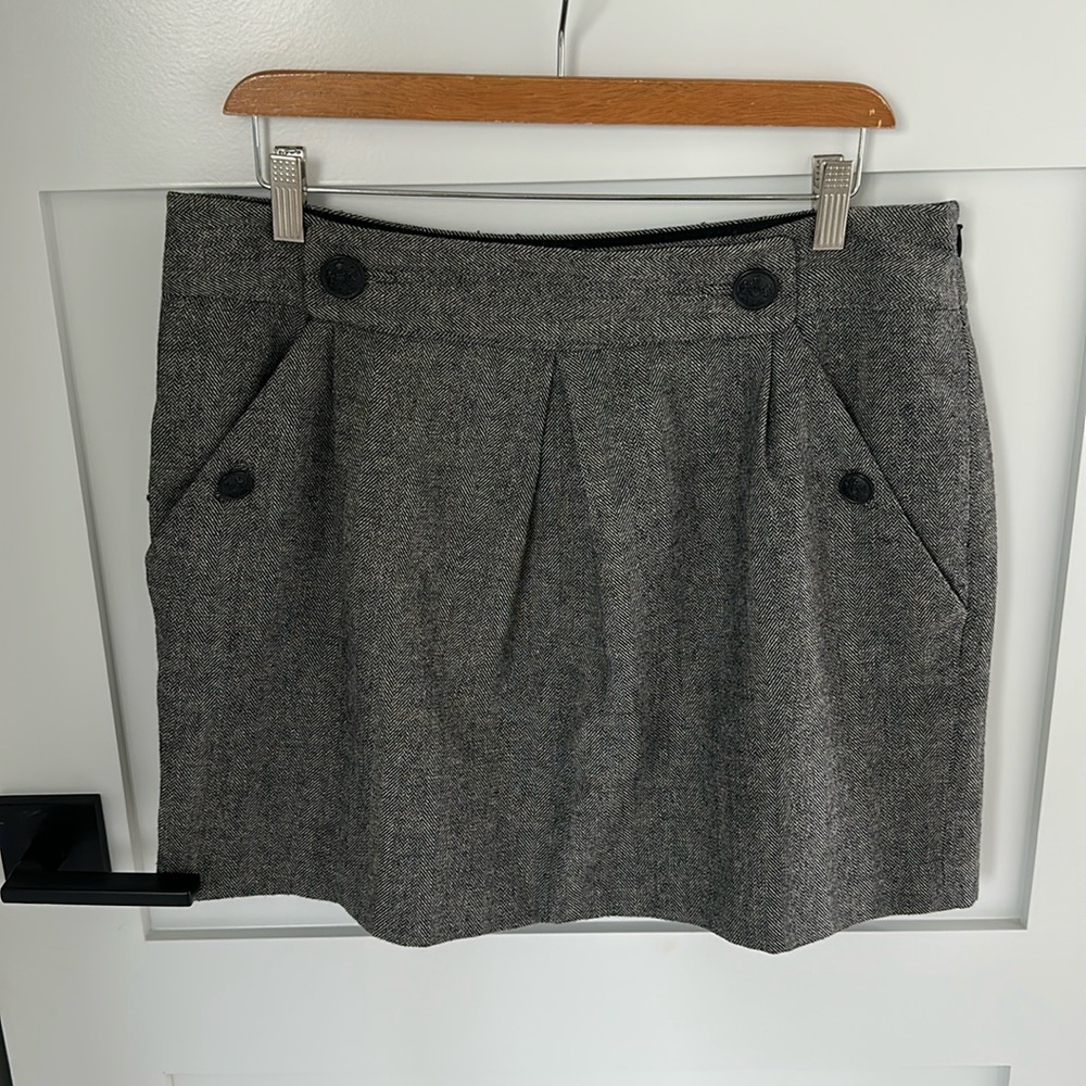 Banana Republic Wool Herringbone Mini Skirt with Pockets and Button Detail